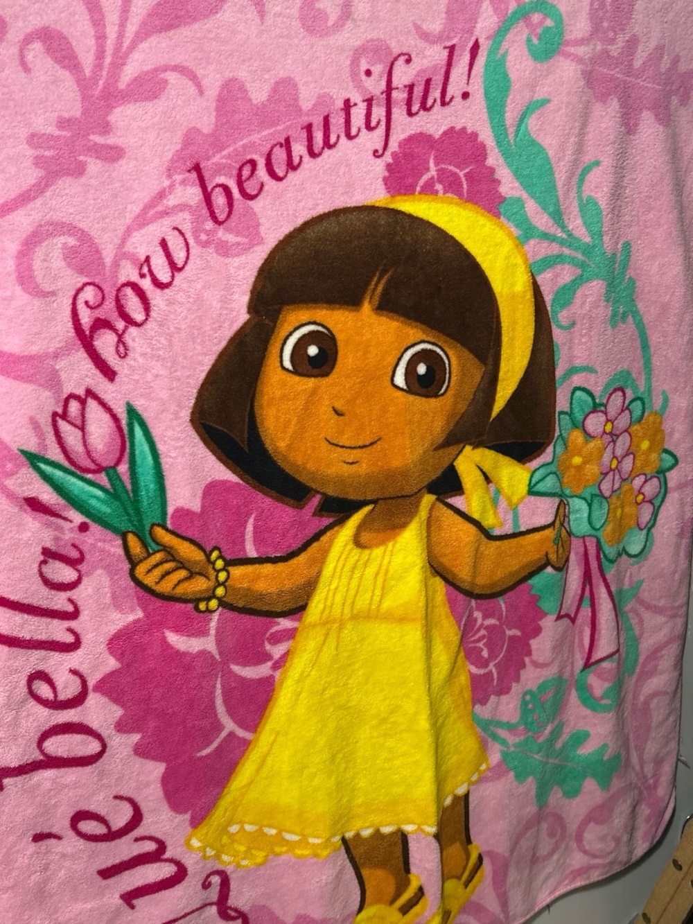 Pink Dora Character Kids Throw Blanket with Yellow Accents